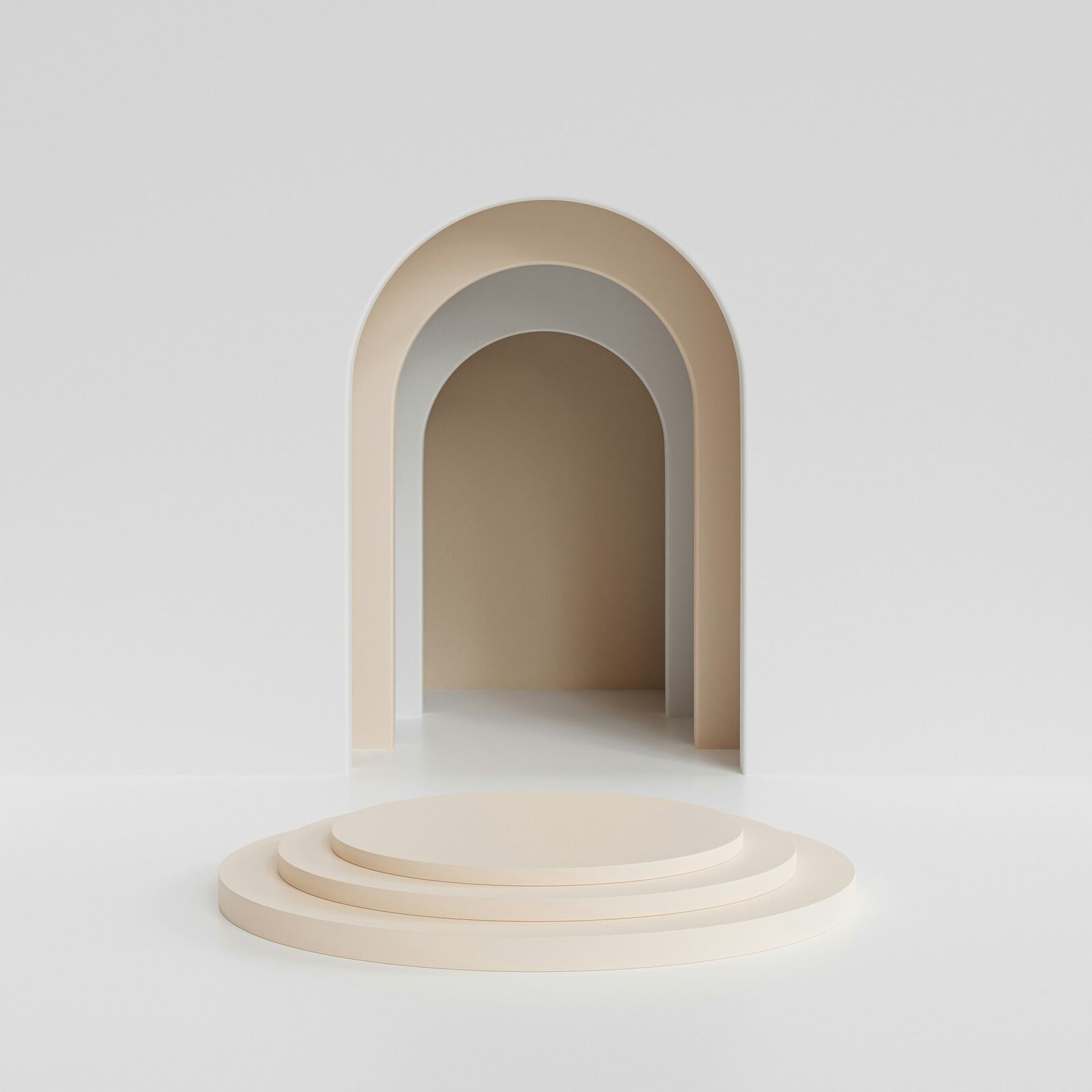 A cream arch with a round podium